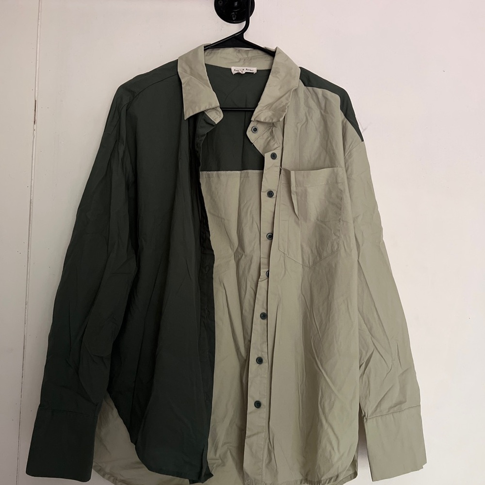Two-Tone Green Button Down Shirt